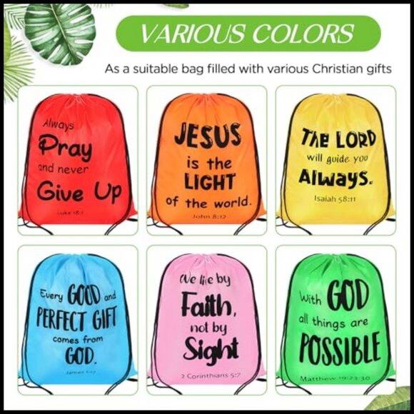 Polyester Drawstring Backpack Bulk Set Religious Gift Bags Church Use main image 6